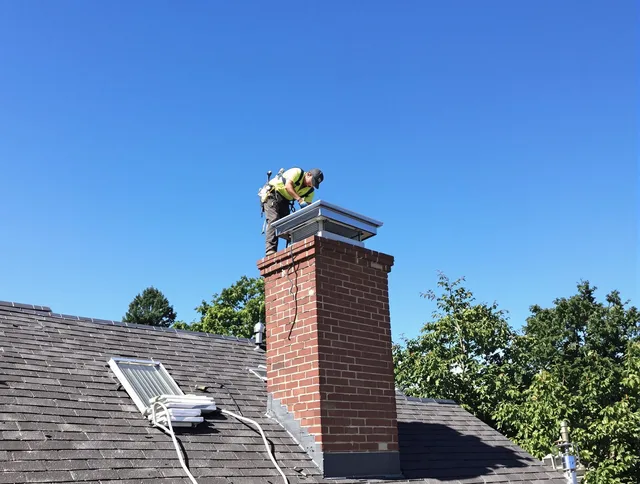 East Los Angeles Chimney Sweep technician measuring a chimney cap in East Los Angeles, CA