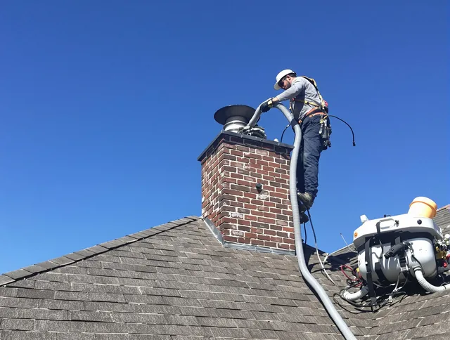 Dedicated East Los Angeles Chimney Sweep team member cleaning a chimney in East Los Angeles, CA