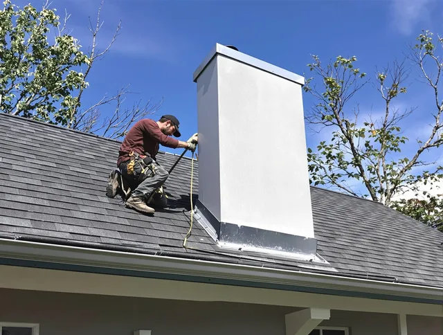 East Los Angeles Chimney Sweep team member finishing chimney construction in East Los Angeles, CA